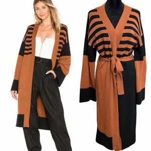 Tularosa Betty Cardigan Sweater Duster Camel Black Striped Cabincore Small